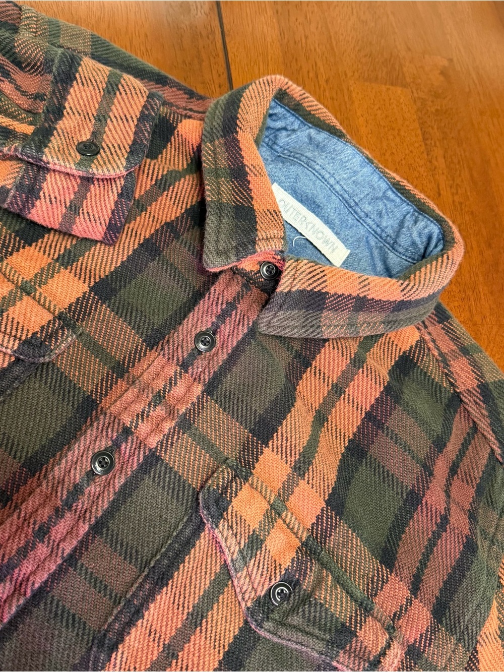 Outerknown Blanket Shirt Mens L Green Plaid Organic Cotton Heavy Twill Flannel